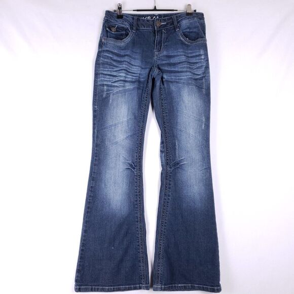 American Star Jeans Womens Size 5 Blue‎ Faded Denim Flare Leg Low Rise Whiskered - Picture 1 of 10